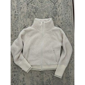 Athleta Tugga Sherpa Jacket Small Cream Ivory Teddy Fleece Women Cozy Coat